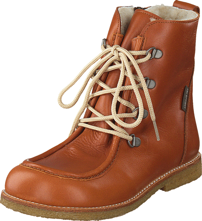 Angulus - TEX-boot w. zipper and laces Cognac/Cognac
