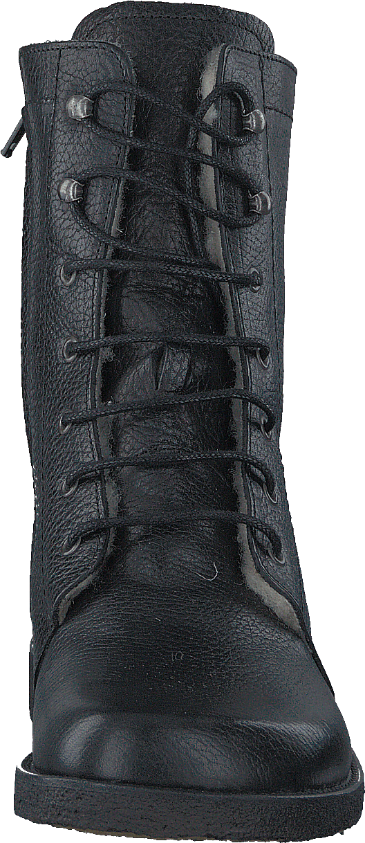 Lace-up boot w. zipper Black