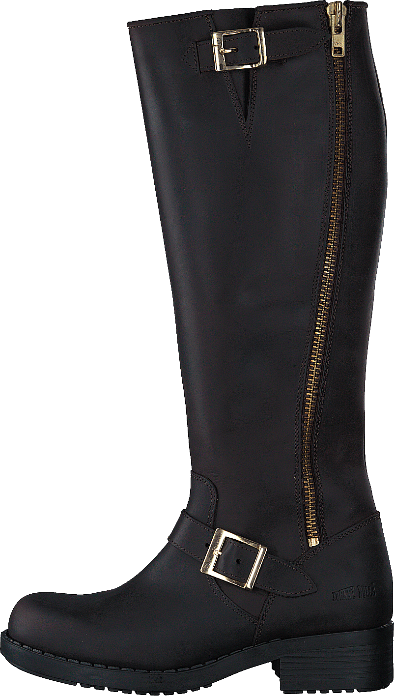 High Boot Double Zip Brown / Shiny Gold