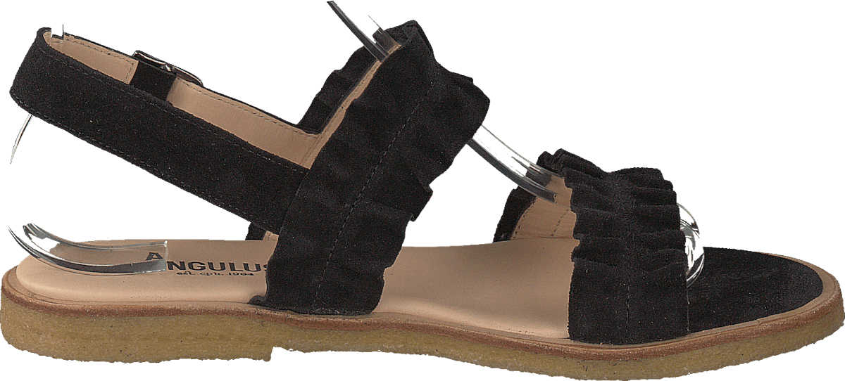 Sandal With Ruffles And Buckle Black