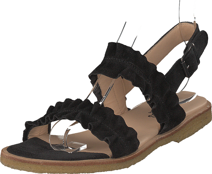 Sandal With Ruffles And Buckle Black Sandal With Ruffles And Buckle Black