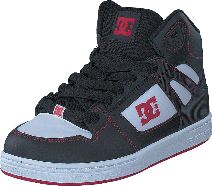 red and black high top shoes