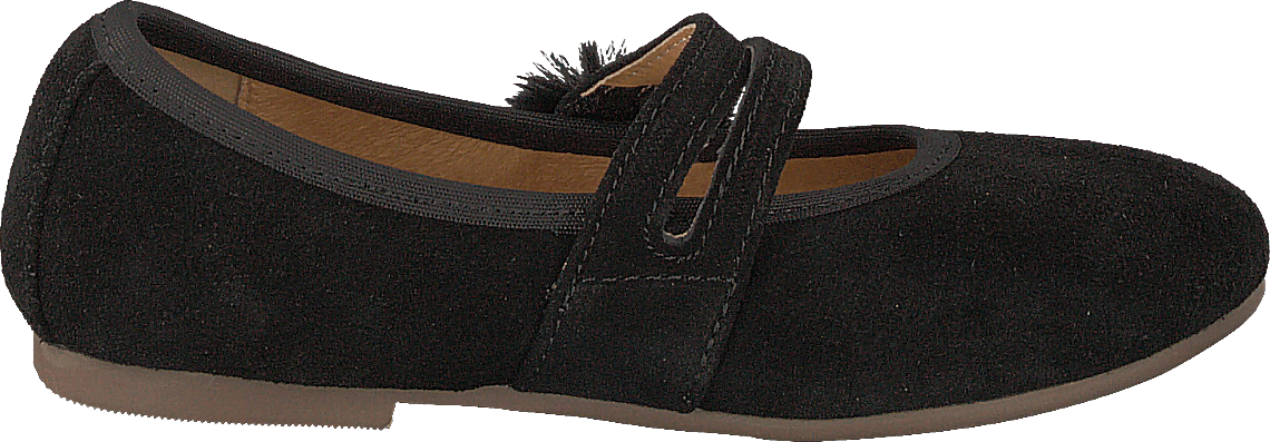 Suede Ballerina W. Fur Black