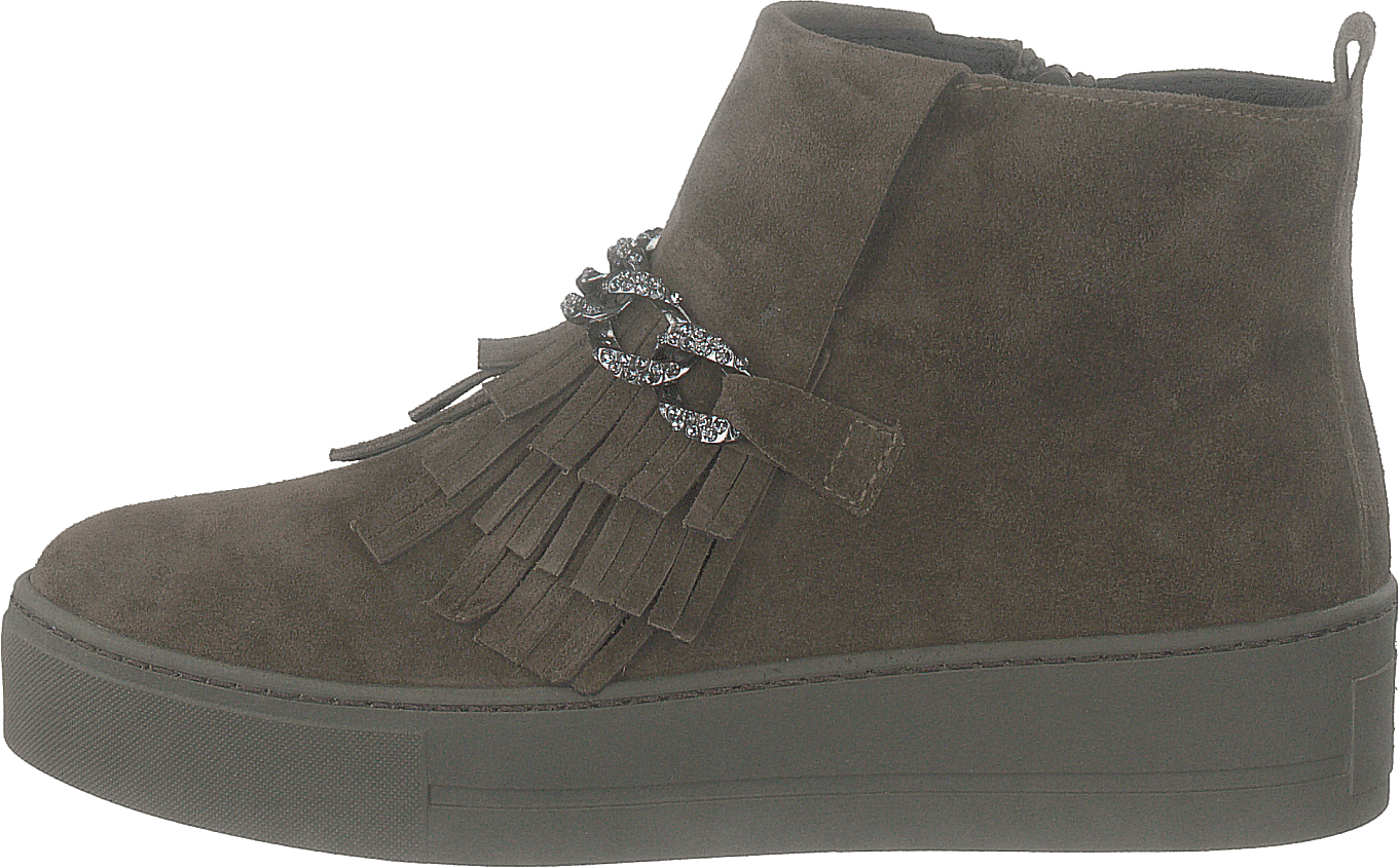 Pointed Sneak With Chain Velour Army, Female, Schoenen, Laarzen, wandelschoenen, Groen/Bruin, EU 36