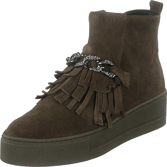 A Pair - Pointed Sneak With Chain Velour Army