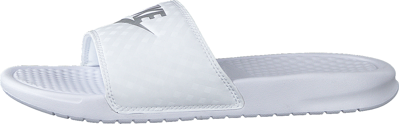 Wmns Benassi Just Do It White/metallic Silver, Female, Schoenen, Sandalen en Sloffen, sandalen, Zilver/Wit, EU 40,5