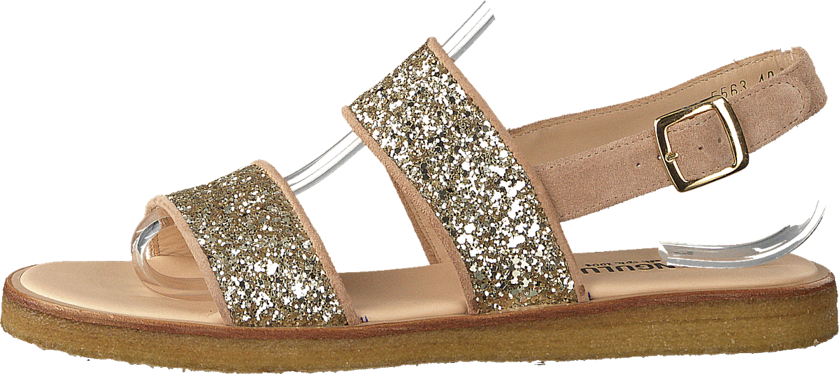 Sandal With Buckle And Plateau Nude/champagne Glitter