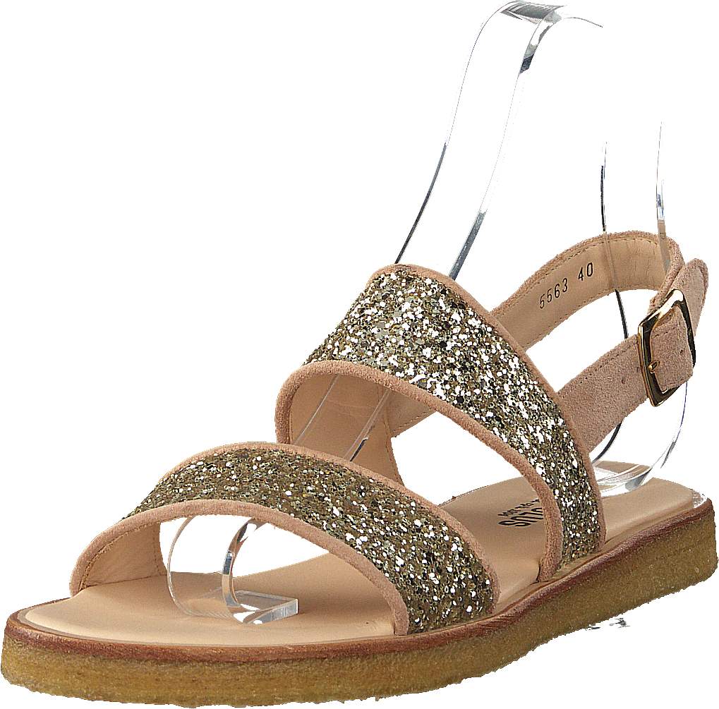Sandal With Buckle And Plateau Nude/champagne Glitter
