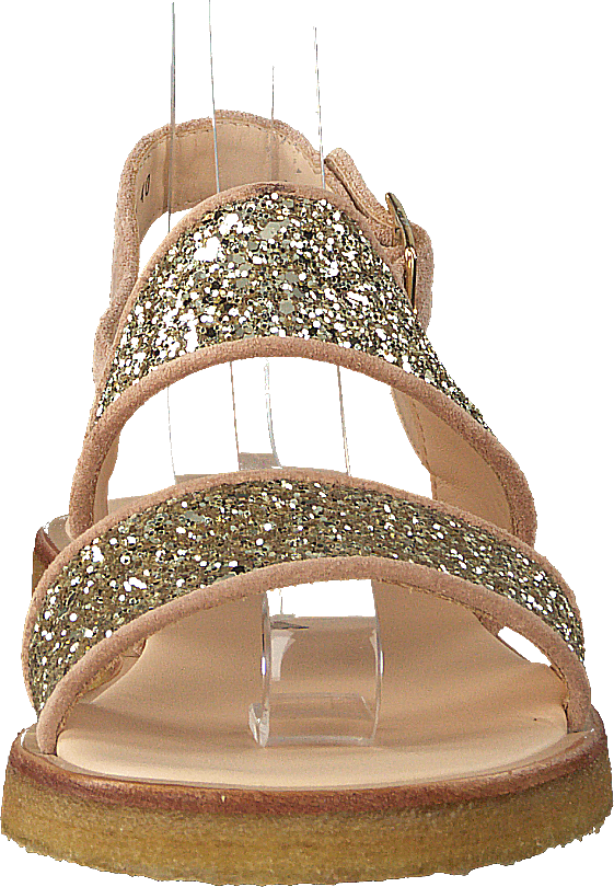 Sandal With Buckle And Plateau Nude/champagne Glitter