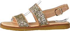 Angulus - Sandal With Buckle And Plateau Nude/champagne Glitter