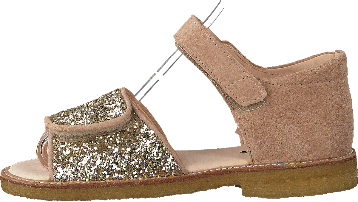 Sandal With Velcro Closure Nude/champagne Glitter