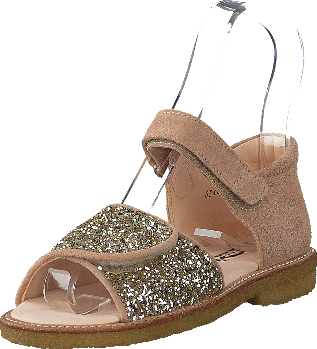 Angulus - Sandal With Velcro Closure Nude/champagne Glitter