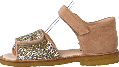 Angulus - Sandal With Velcro Closure Nude/champagne Glitter
