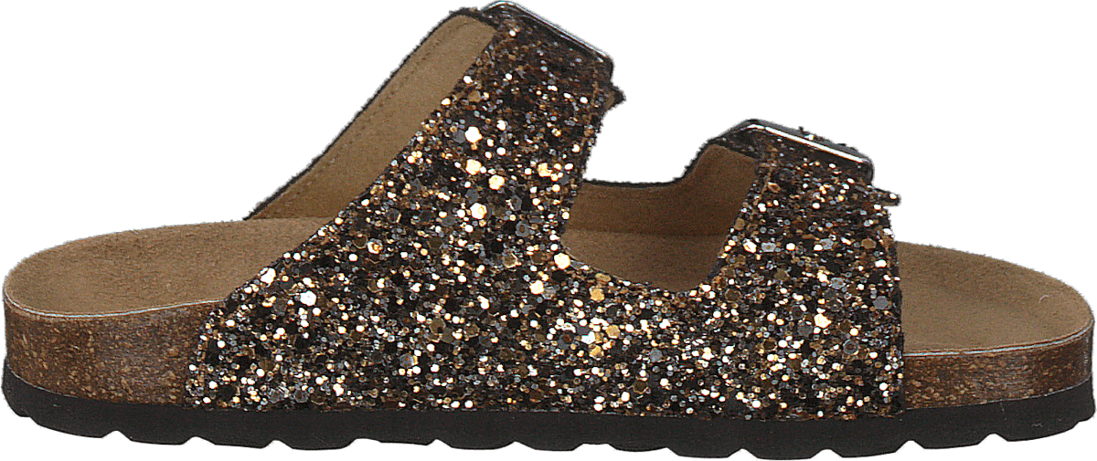 Sandal Glitter, 2 Straps Black Gold