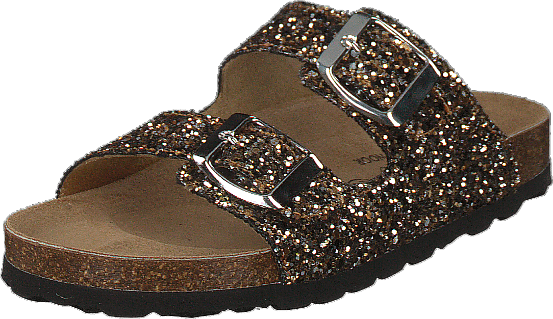 Sandal Glitter, 2 Straps Black Gold