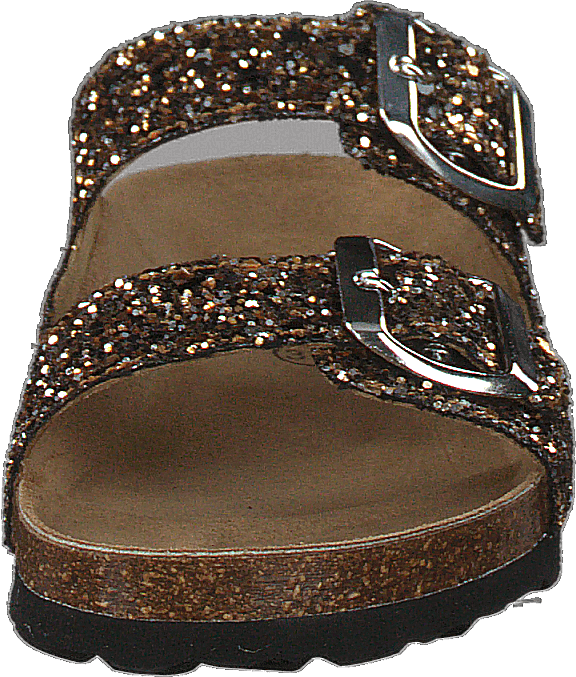 Sandal Glitter, 2 Straps Black Gold