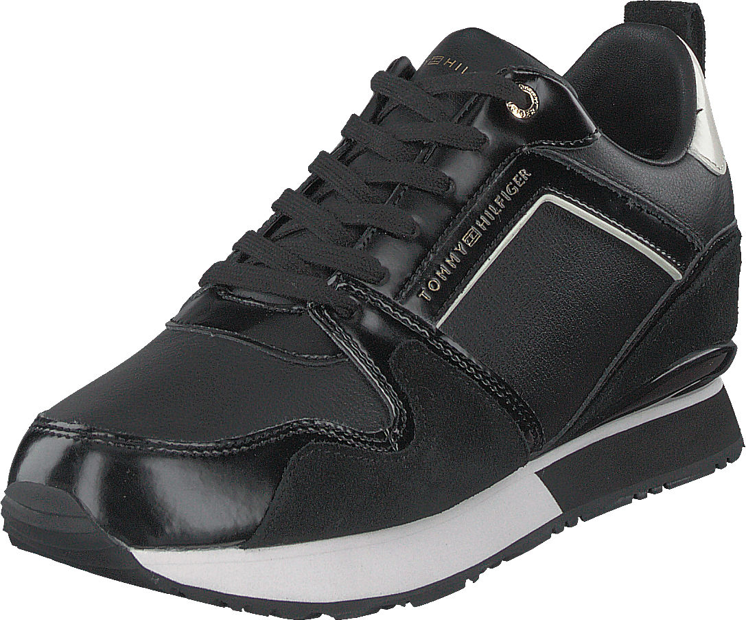 Leather Wedge Sneaker Black