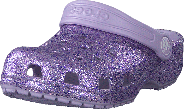 purple glitter crocs