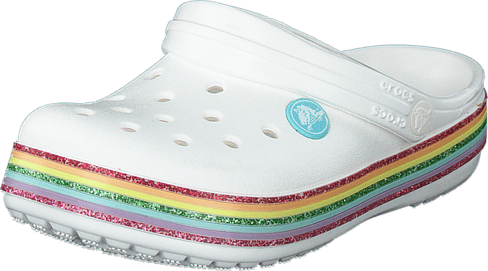 white rainbow crocs