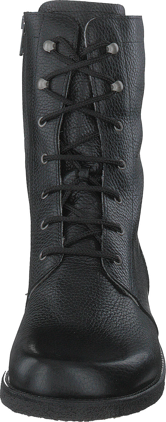 Lace Up Boot With Zipper - Wid Black