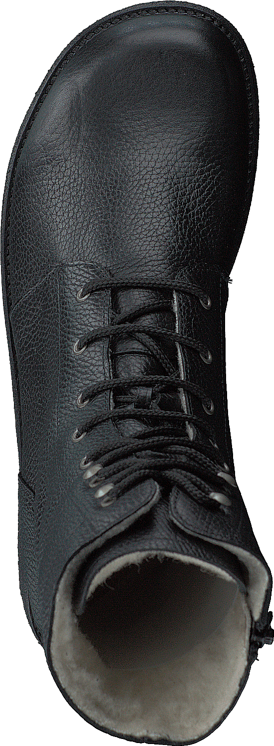 Lace Up Boot With Zipper - Wid Black