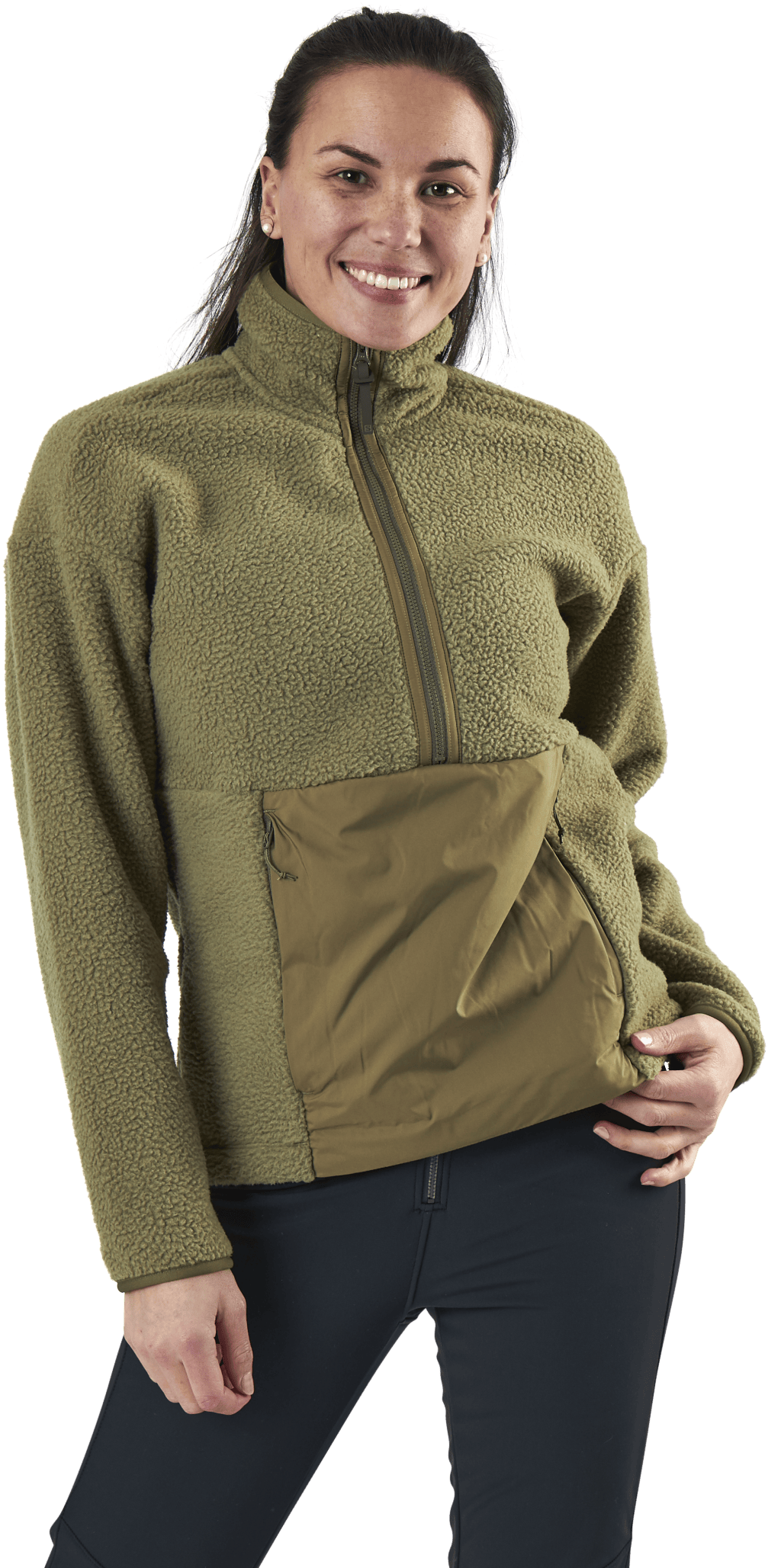 Snowshelter Teddy Half Zip Green, Female, Apparels, jackets, Green, XL