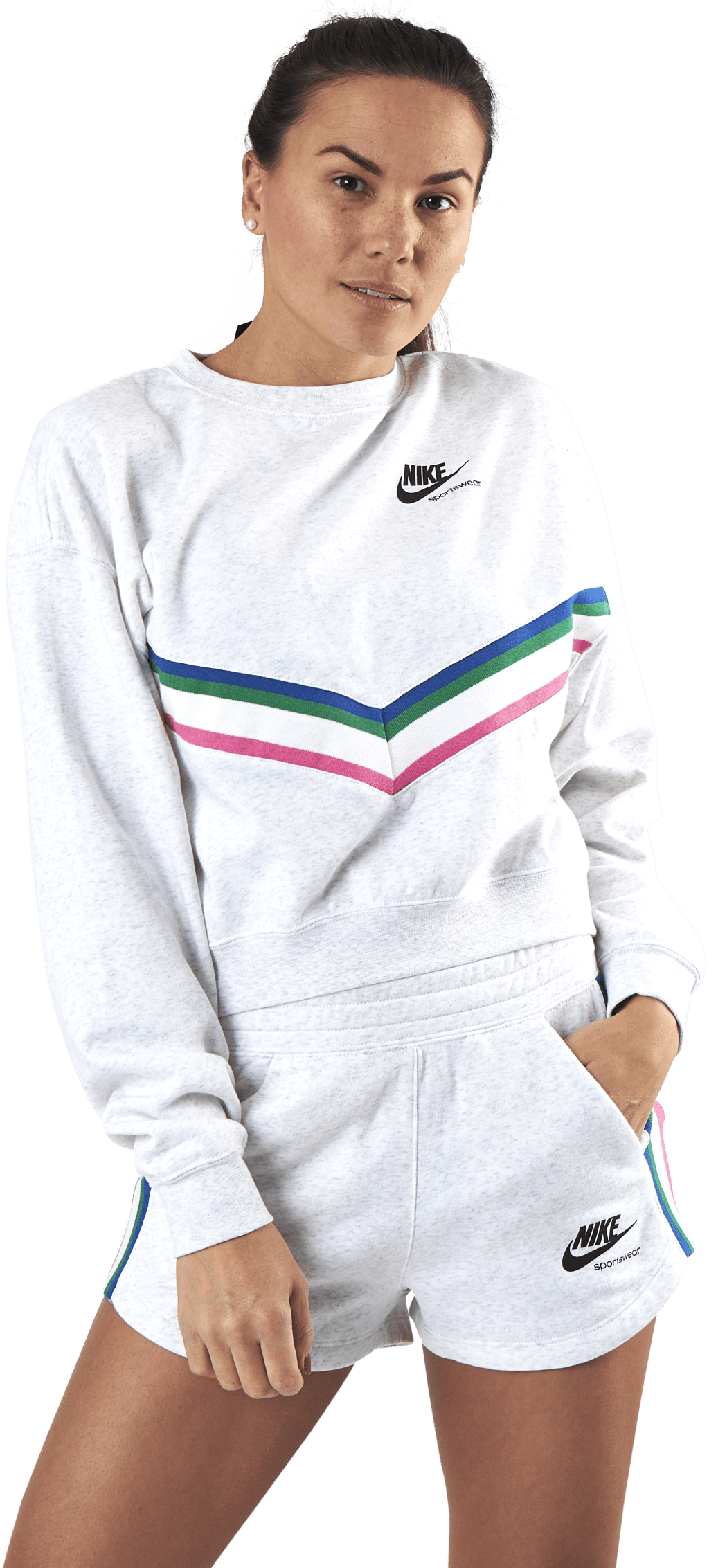 Womens Nsw Heritage Crew Birch Heather/Black, Female, Apparels, Shirts, White, L