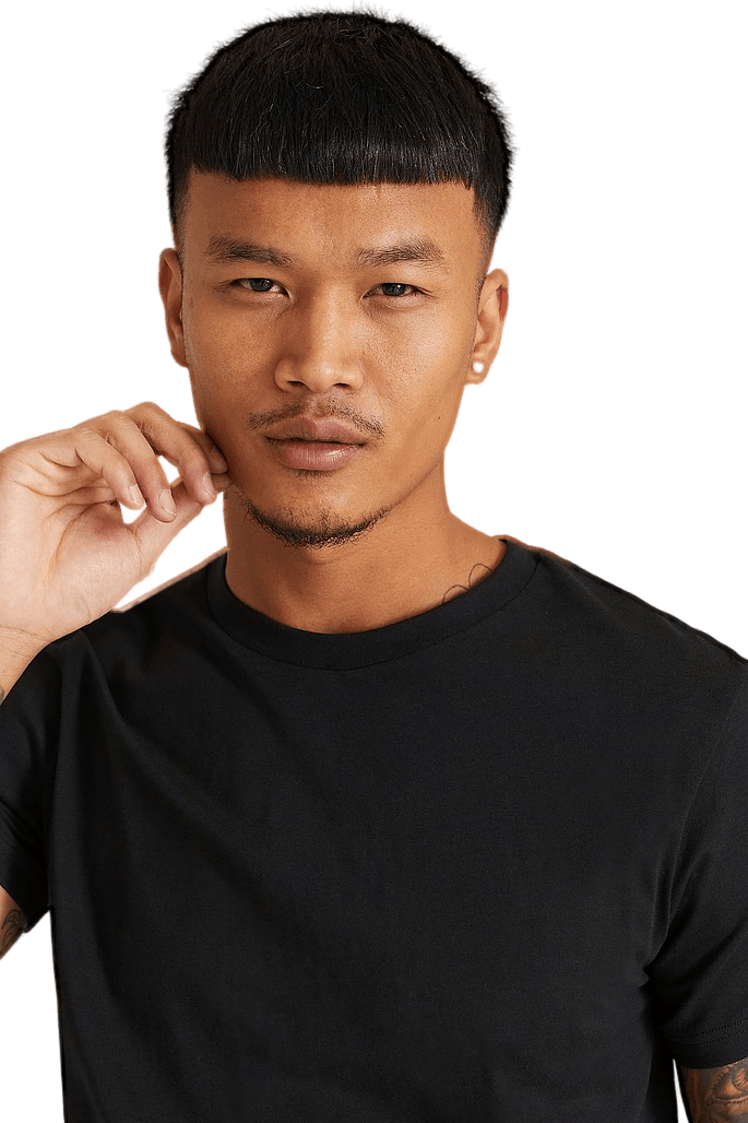 Crew-Neck Cotton, Male, Apparels, T-shirt, Black, L