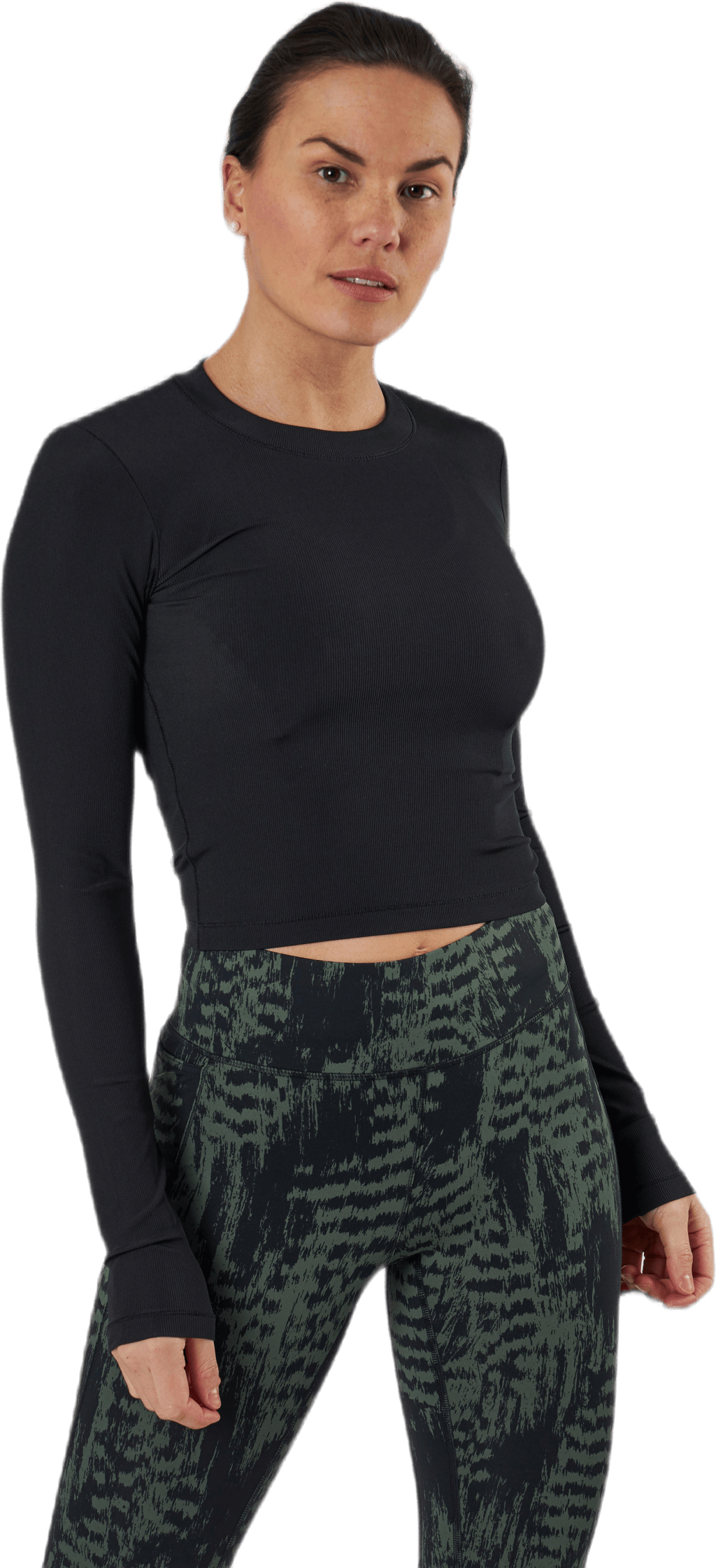 Shiny Rib Long Sleeve Black