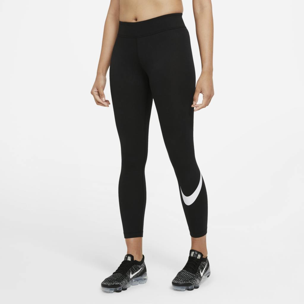 Sportswear Essential Women's Mid-Rise Swoosh Leggings (Plus Size) BLACK/WHITE, Female, Kläder, Tights, Svart, XXXL