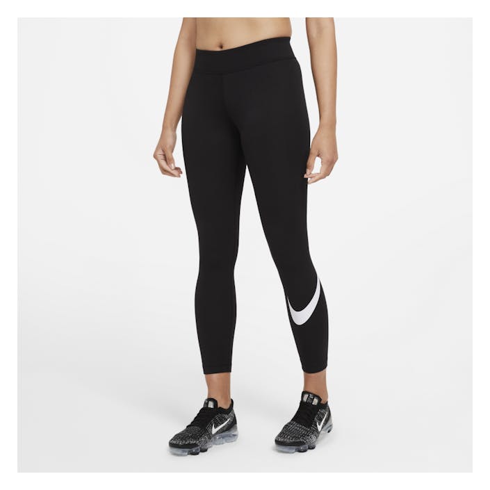 Sportswear Essential Women's Mid-Rise Swoosh Leggings (Plus Size) BLACK/WHITE, Female, Apparels, Leggings, Black, XL