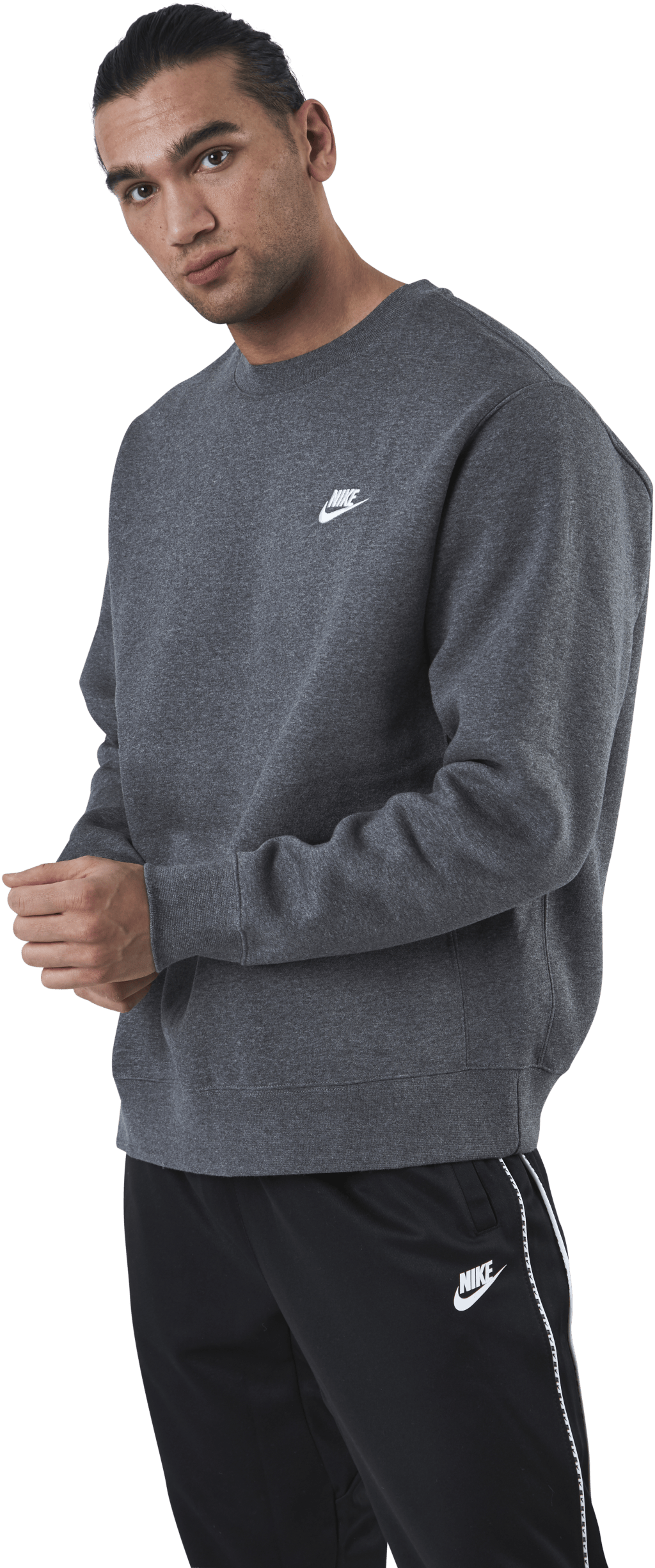 Sportswear Club Fleece Crew CHARCOAL HEATHR/WHITE, Male, Kleding, Overhemden, Grijs, S
