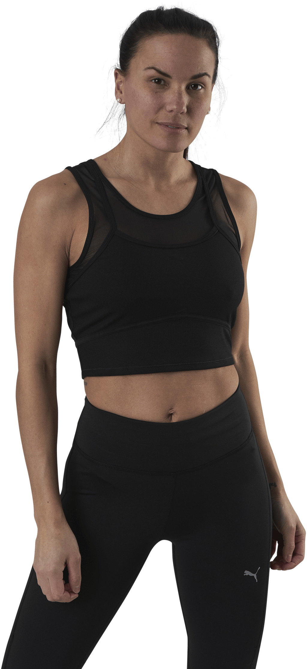 Studio Layered Crop Top Black, Female, Apparels, Tops, Yoga, Black, XL