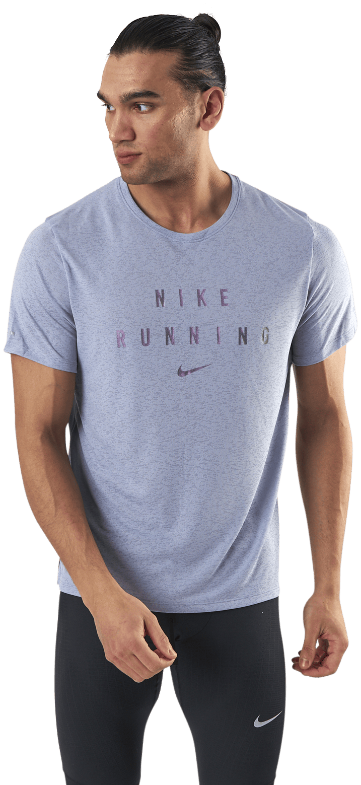 Dri-FIT Miler Run Division Tee Blue/Grey, Male, Odzież, Podkoszulek, Bieganie, Fioletowy, S