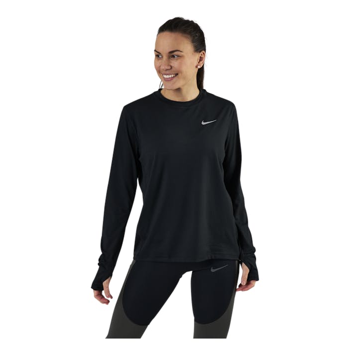 Dri-FIT Element Women's Running Crew BLACK/REFLECTIVE SILV, Female, Aparelhos, Camisas, Corrida, Preto, L
