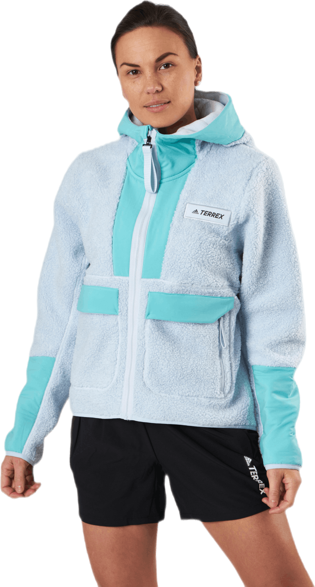 W Terrex Sherpa Fullzip Fleece Acid Mint / Halo Blue, Female, Odzież, kurtki, Niebieski, XS