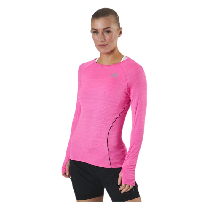 Adidas Runner Long Sleeve Tee Women Screaming Pink, Female, Apparels, Shirts, Running, Pink, M