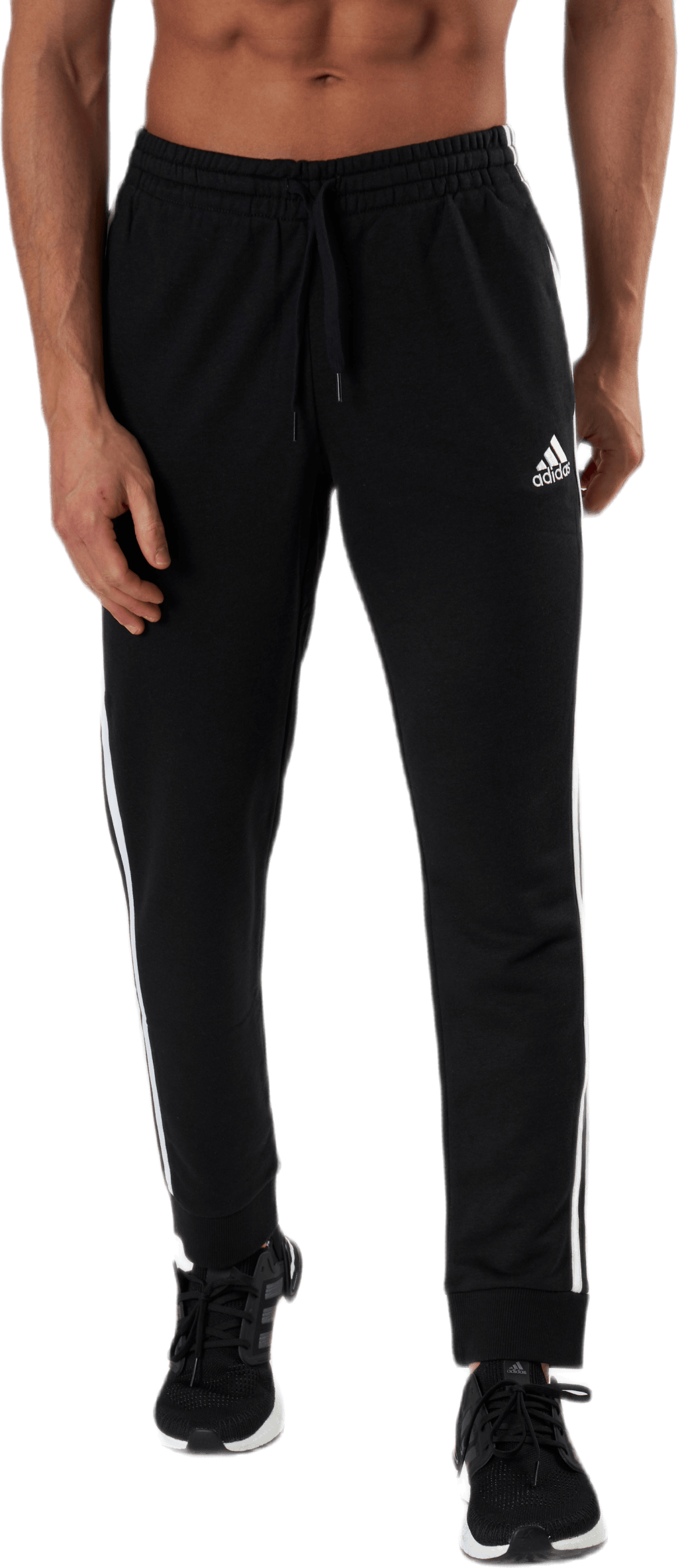 Essentials Tapered Cuff 3 Stripes Pants Black / White, Male, Apparels, Pants, Black, L