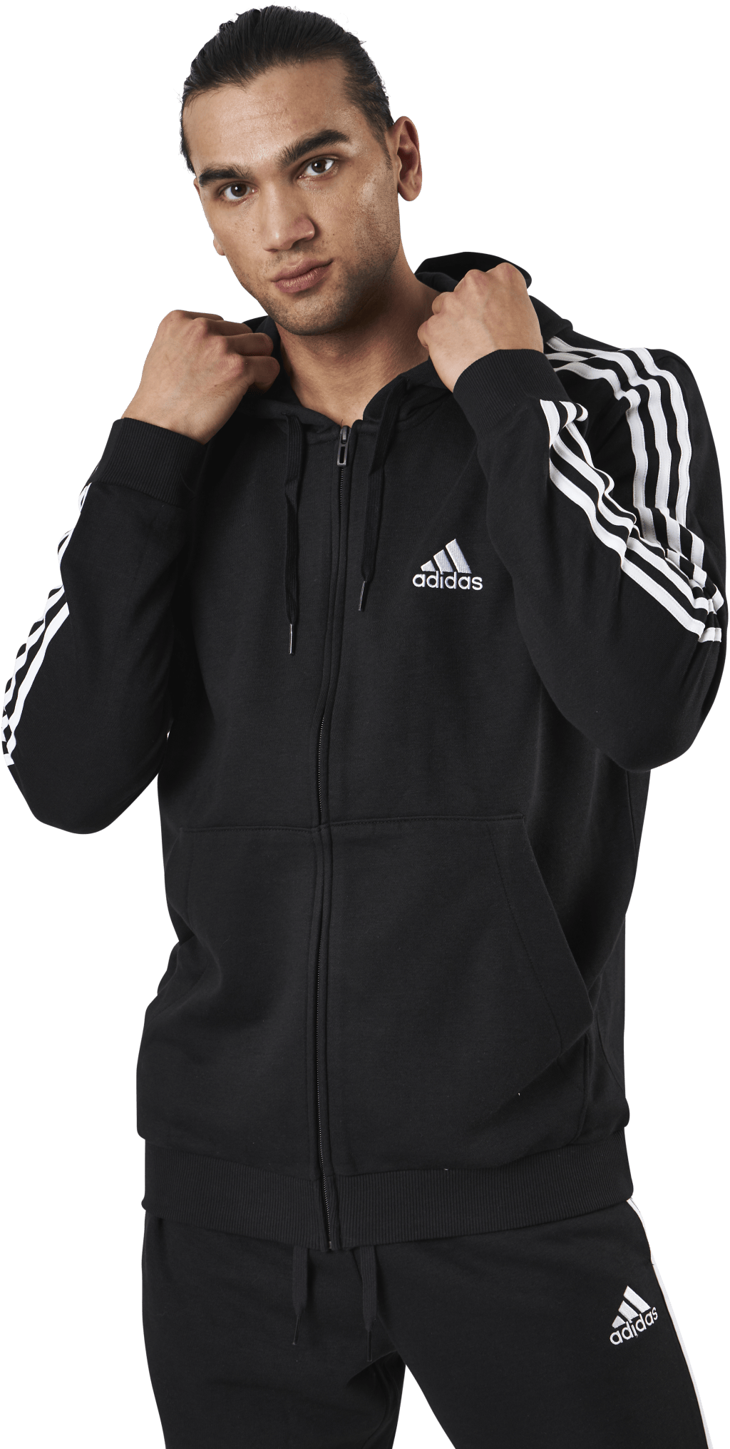 Essentials Full-Zip Hoodie Black / White, Male, Apparels, Shirts, Black, M