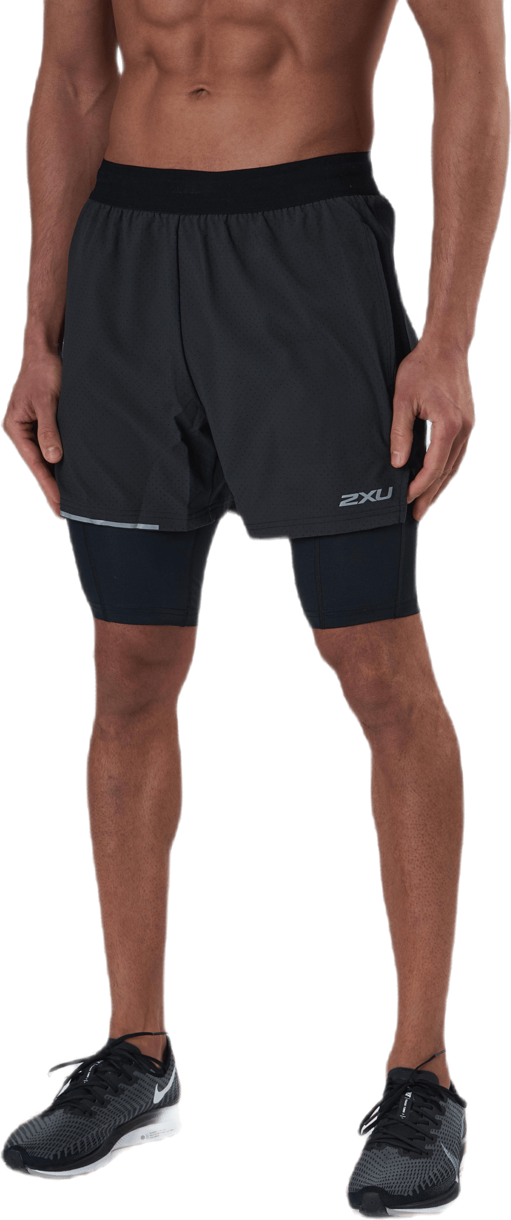 Aero 2-In-1 5" Shorts Black/Silver, Male, Apparels, Shorts, Running, Black/Silver, XXL