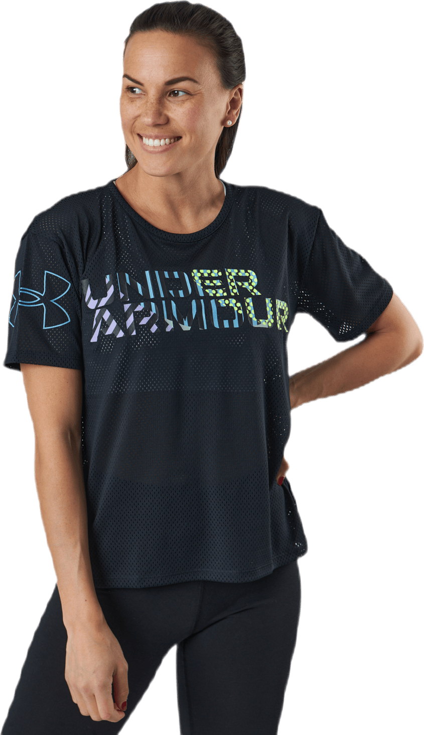 Mesh Geo Graphic SS Black, Female, Apparels, T-shirt, Workout, Black, XS