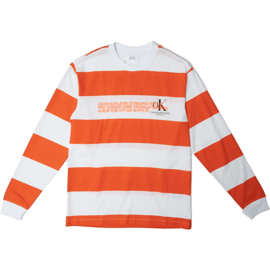 Striped Logo Long Sleeve Tee White