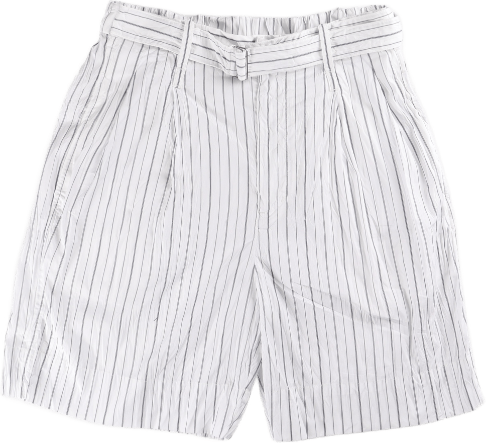 Striped Relaxed Pleated Shorts White