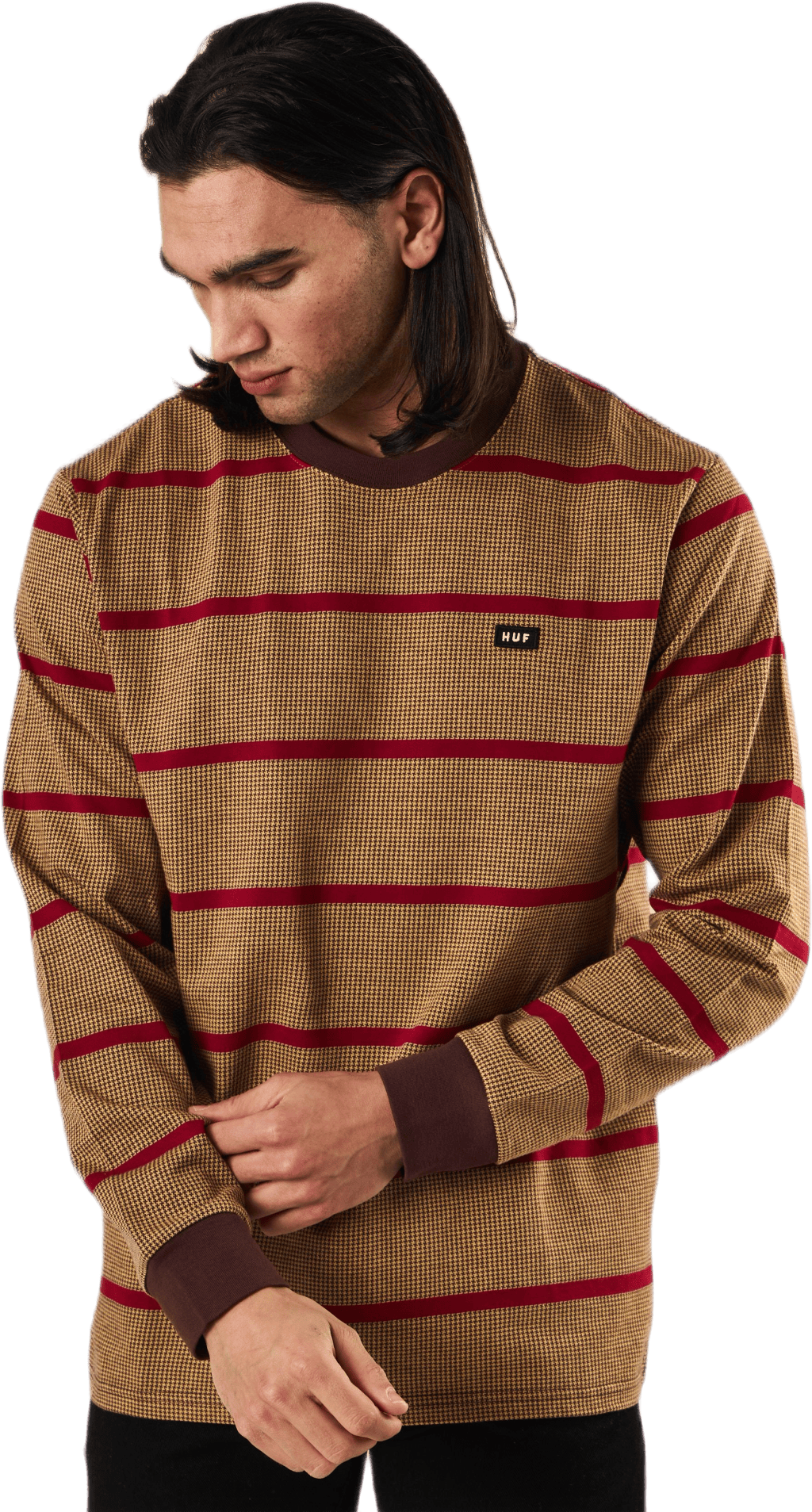 Houndstooth Stripe L/s Knit Deep Mahogany