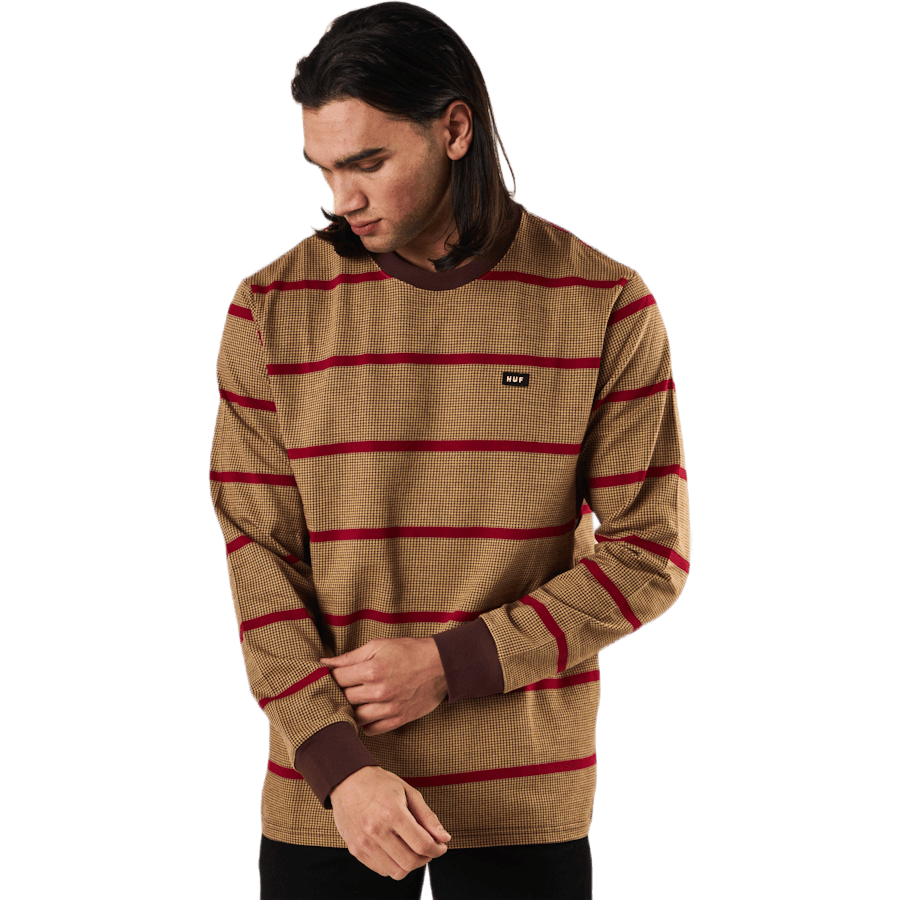 Houndstooth Stripe L/s Knit Deep Mahogany