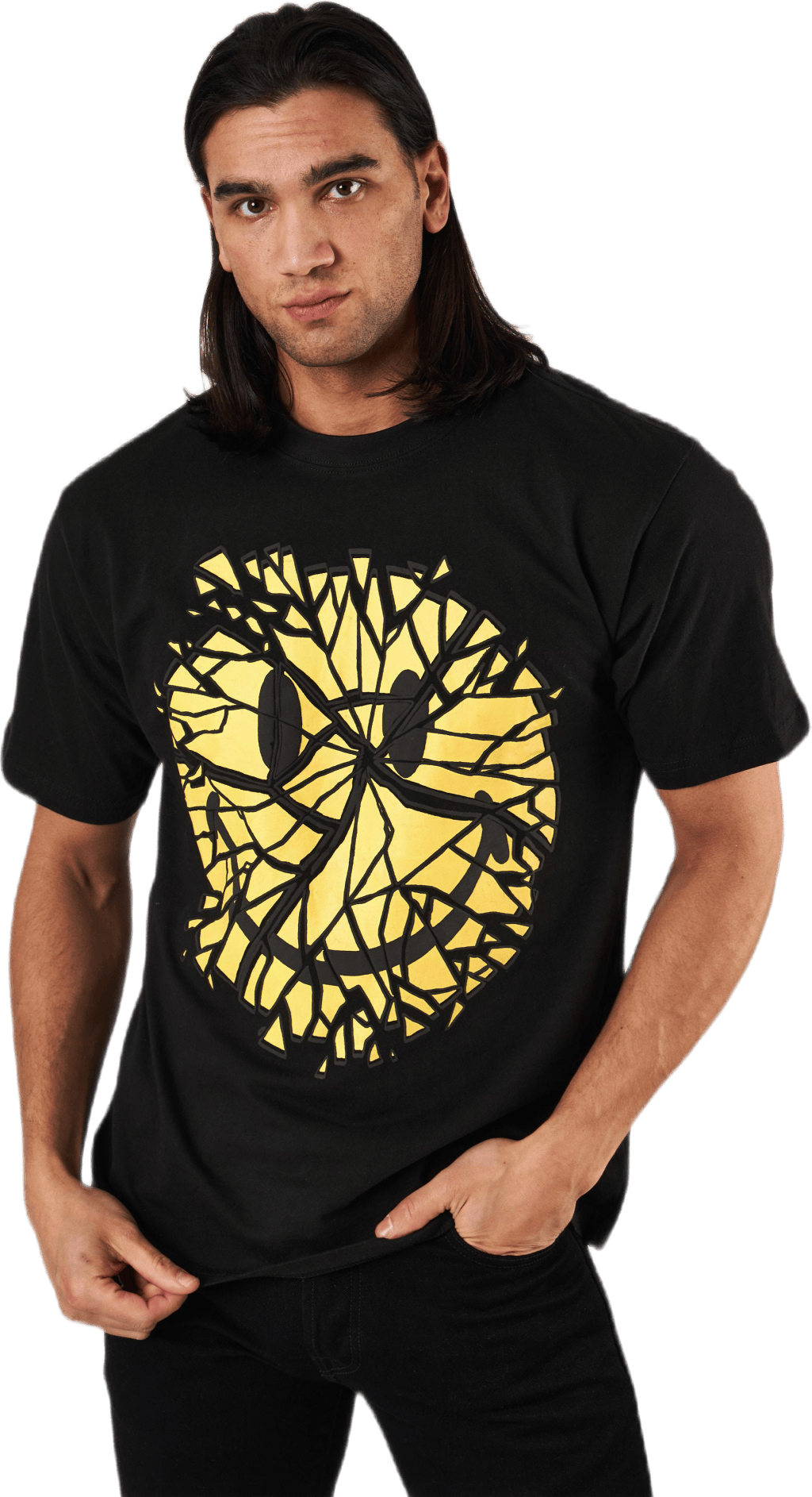 Smiley Glass Tee Black, Unisex, Vêtements, Tops, Noir, S