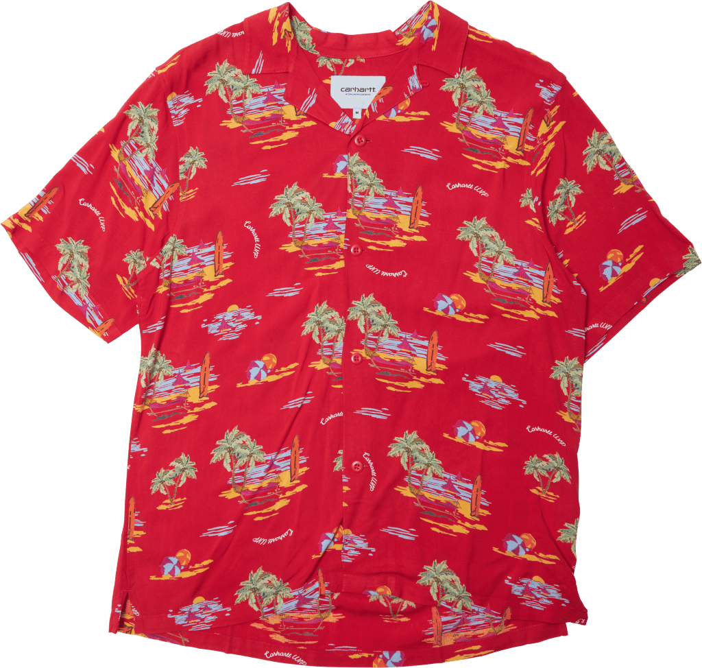 S/s Beach Shirt Beach Print, Etna Red /—