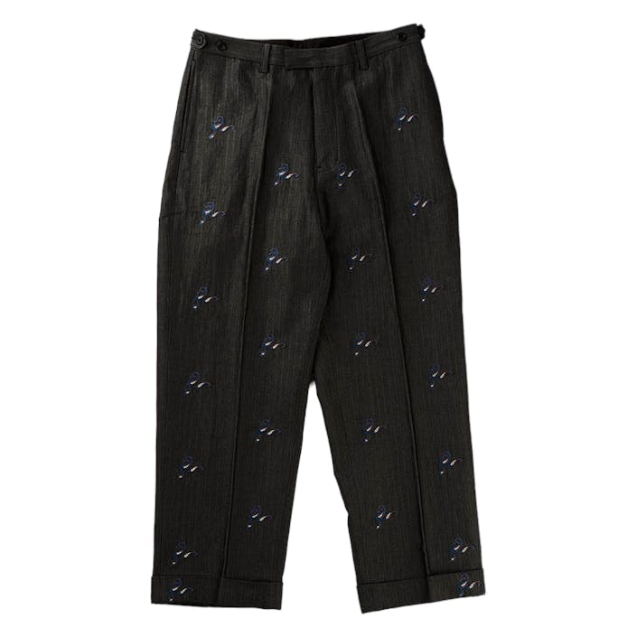 Wide Trousers Herringbone Embr Black, Male, Vêtements, Bottoms, Noir, M