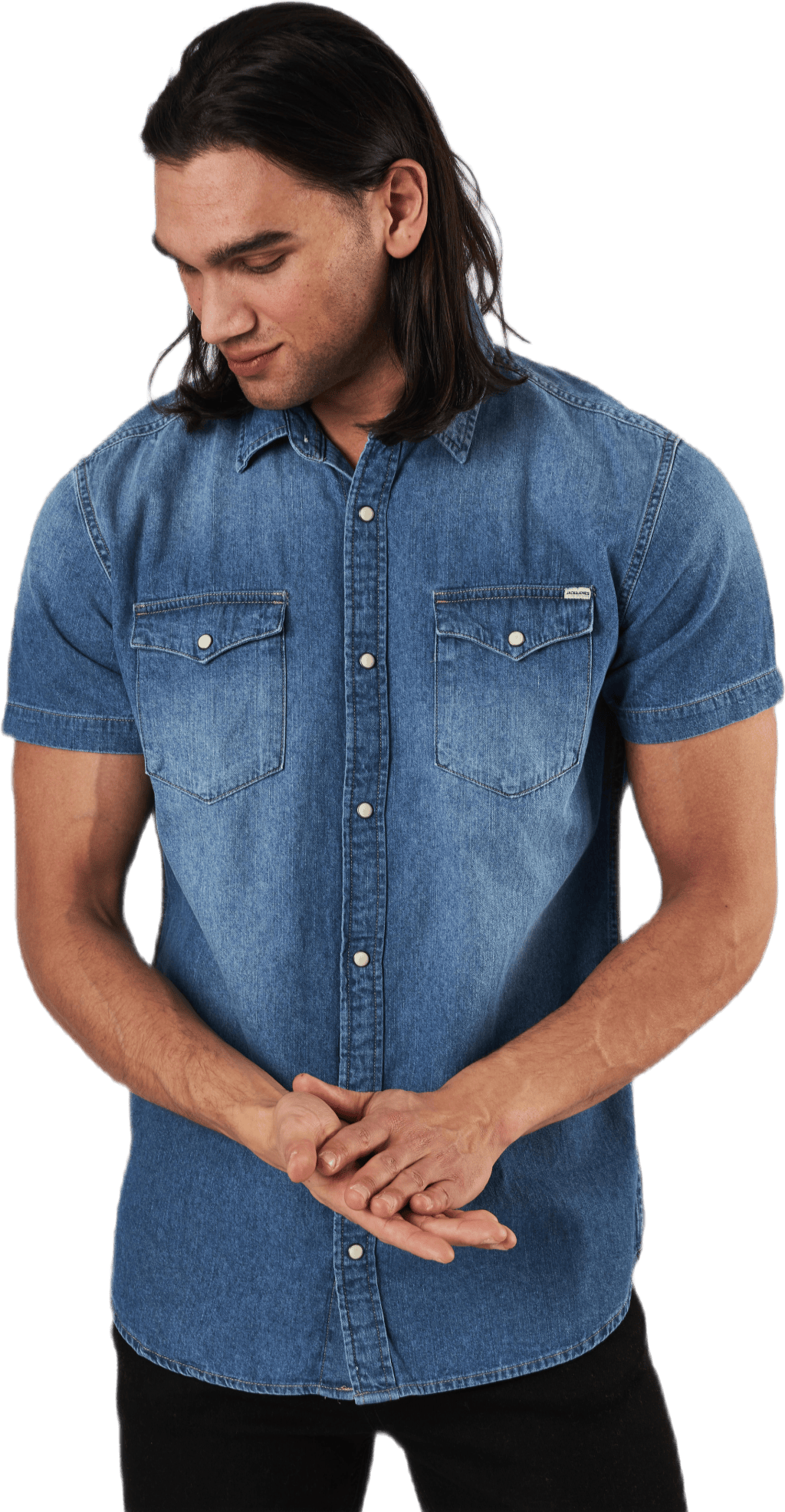 Esheridan Shirt S/s Medium Blue Denim, Male, Klær, T skjorte, Blå, XL