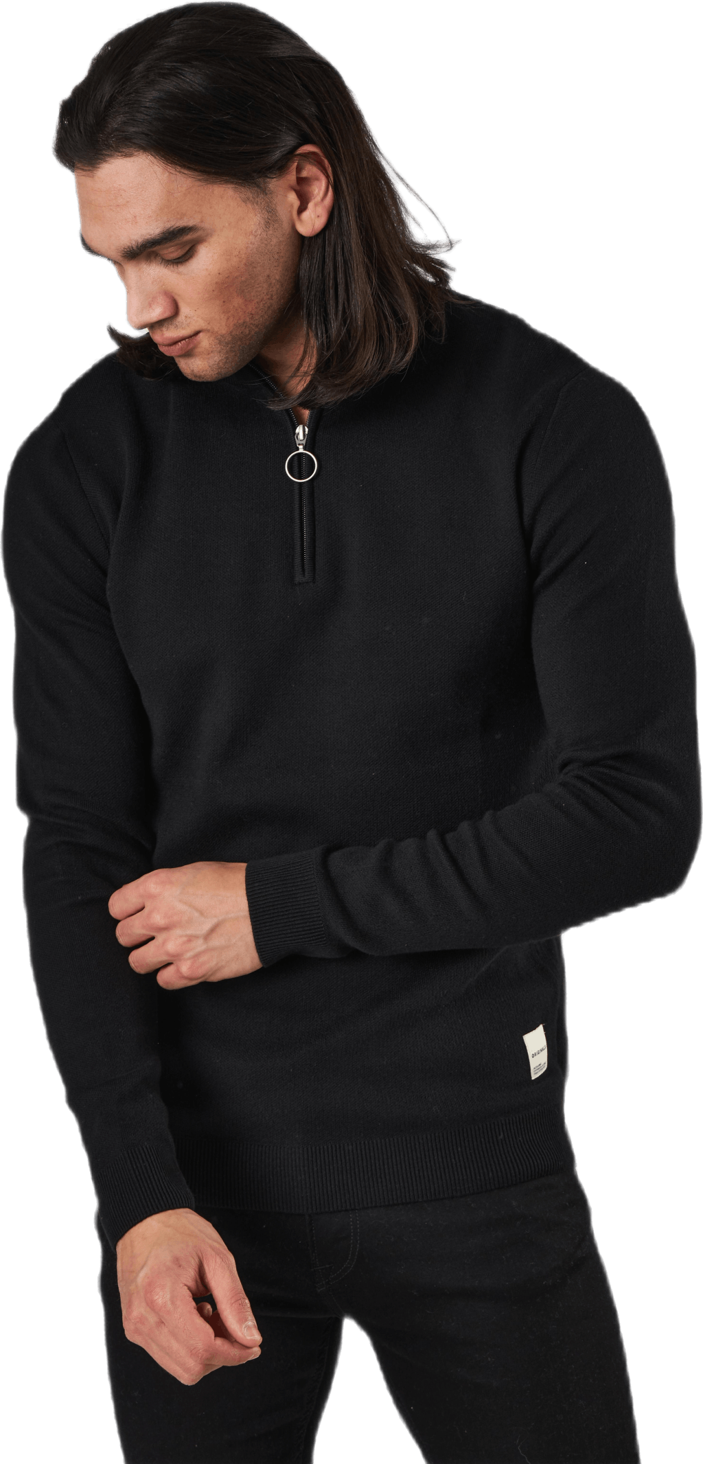 Roy Knit High Neck Zip Black, Male, Apparels, Shirts, Black, XXL